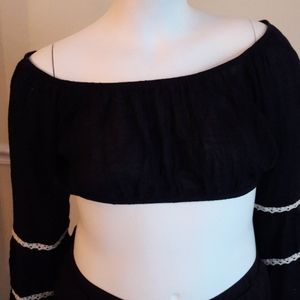 NWT  Luna Chix Midriff black gauze top Sz M